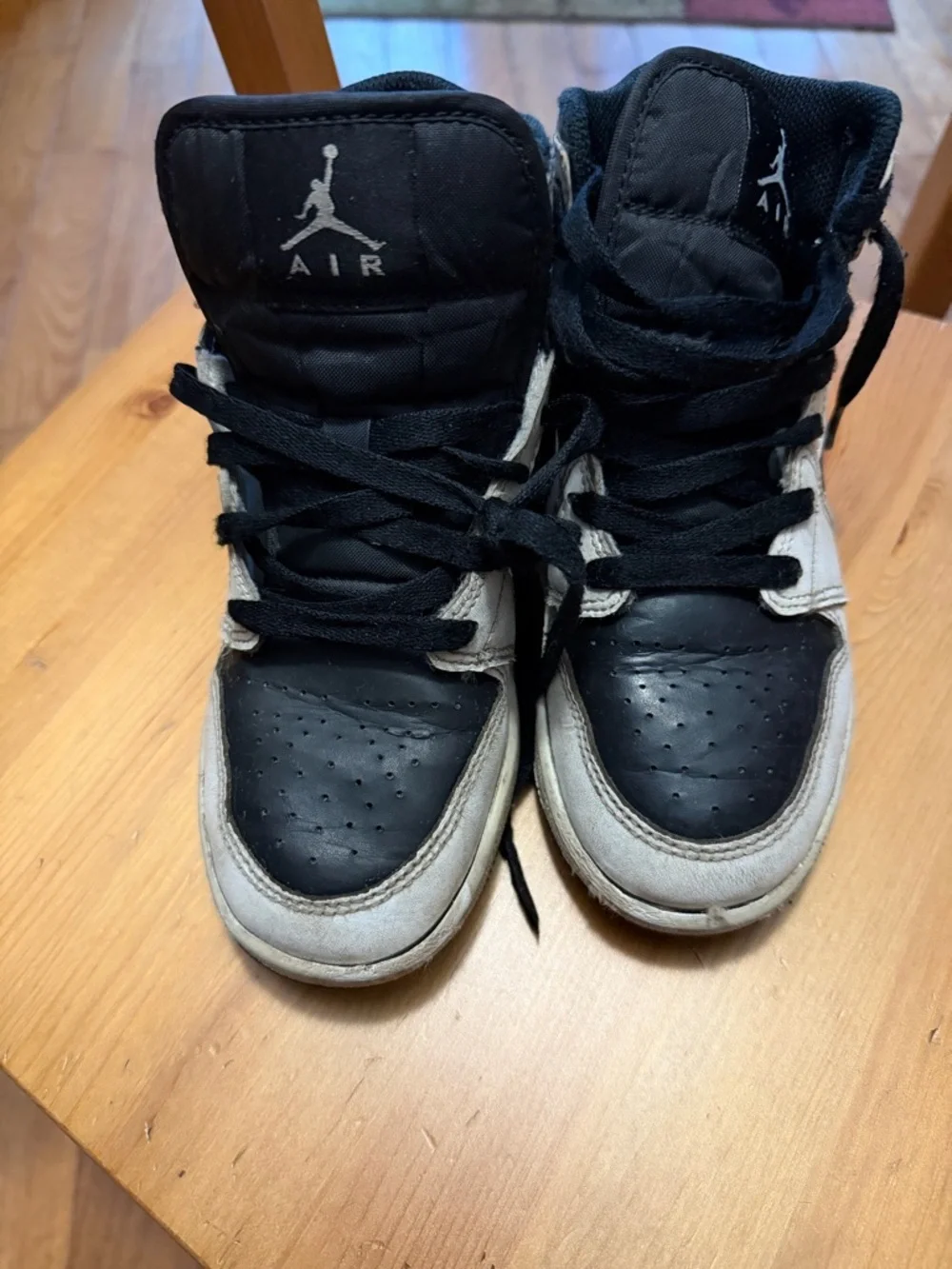 Boys Nike Black White Gold Jordan 1 Mid Sneakers